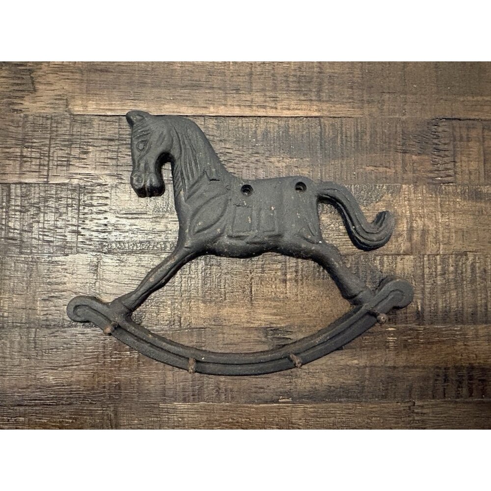 Vintage Cast Iron Rocking Horse Wall Mount 4 Hook Hanger Hat Key Home Decor